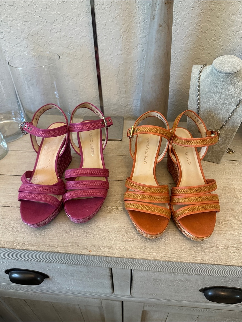 Franco Sarto Fuchsia and Orange Dual-Pack Wedge Sandals ⚠️